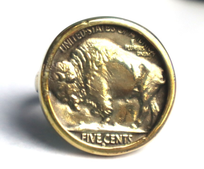 US 1937 Buffalo Nickel Five Cents Coin Ring Bronze Frame #6 free resizing 21mm