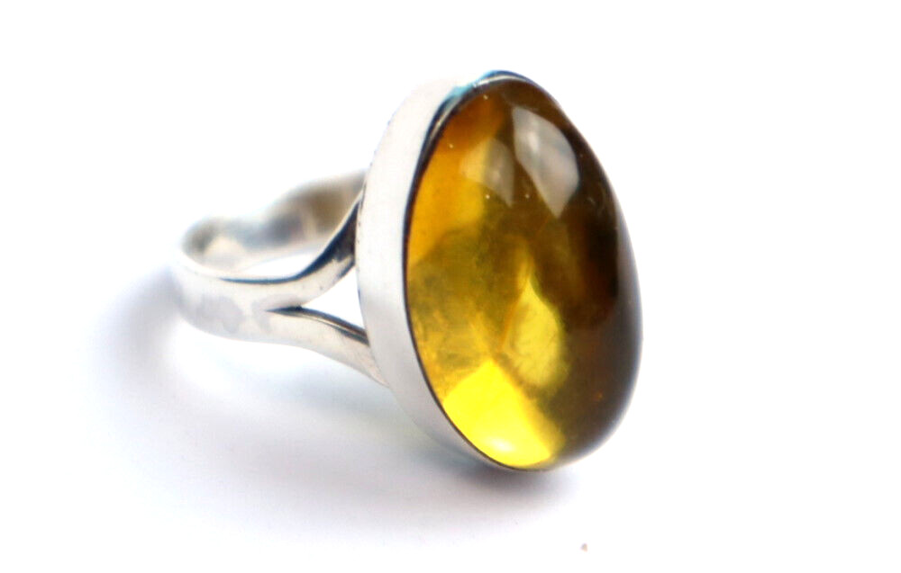 Exquisite Natural Clear Light Yellow Amber .925 Sterling Silver Ring #5