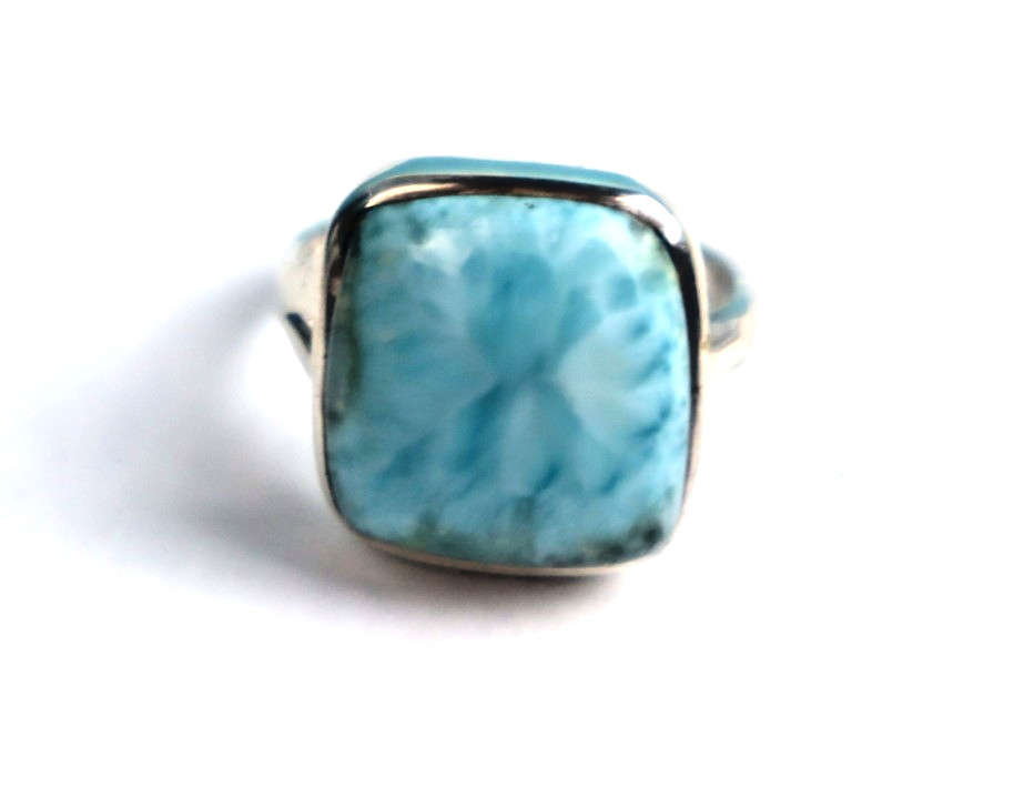 Unusual Pattern Natural Sky Blue Larimar .925 Sterling Silver Ring #7