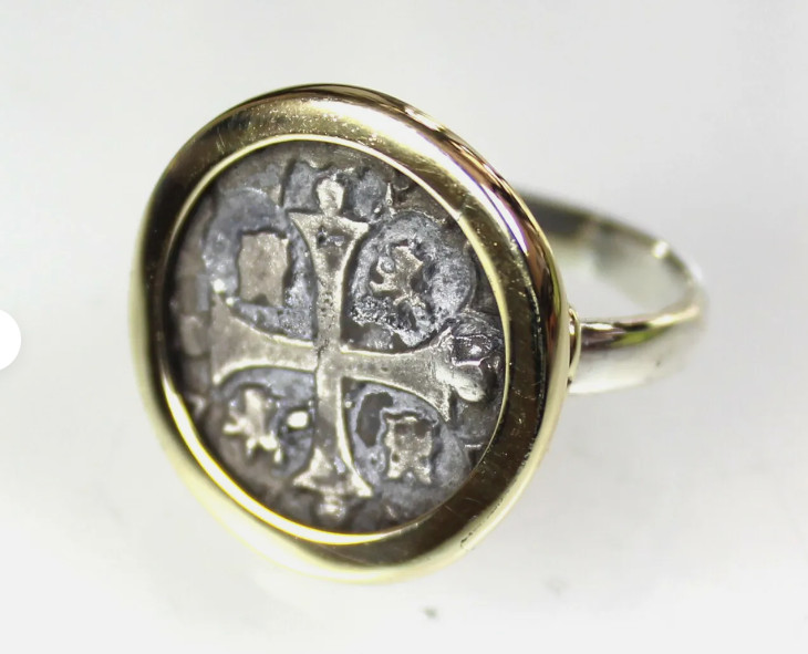 SPAIN COLONIAL PIRATE Atocha SHIP WRECK COIN .925  STERLING SILVER RING #7 free