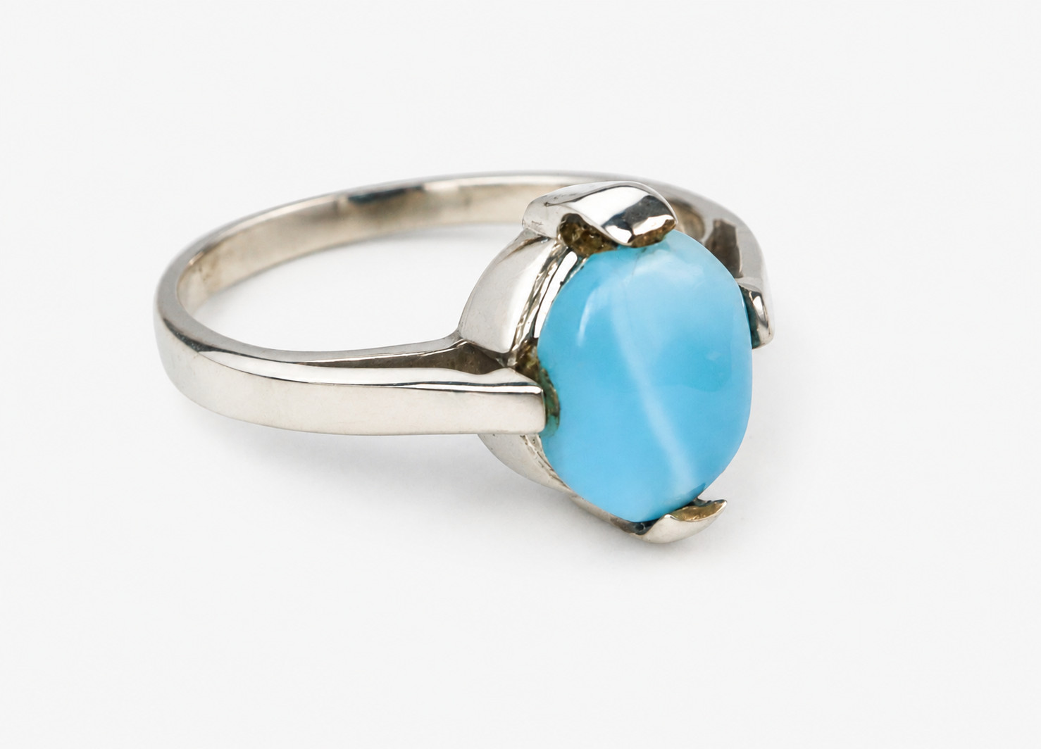 Genuine Dominican Blue Larimar Oval Unique Gift 925 Sterling Silver Ring US#7