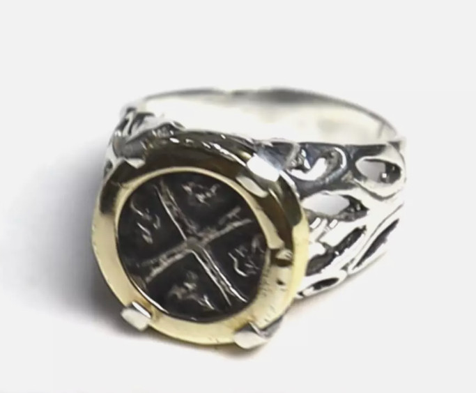 ATOCHA SPAIN COLONIAL PIRATE SHIP WRECK COIN .925 STERLING SILVER RING  #7 free