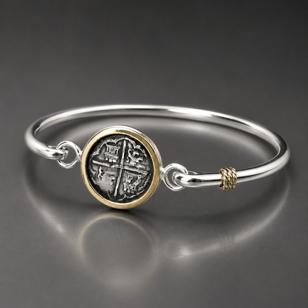 SPAIN COLONIAL PIRATE COIN .925 solid Sterling Silver BRACELET Bangle 7inch