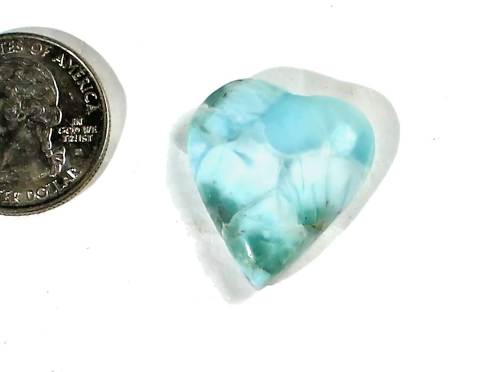 Dominican Handcrafted Natural light Blue Heart Larimar Pendant Cabochon 27mm 7gr
