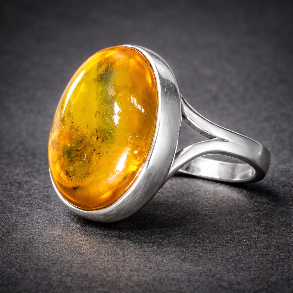 Prettily Natural Clear yellow green Amber Solid .925 Sterling Silver Ring #7