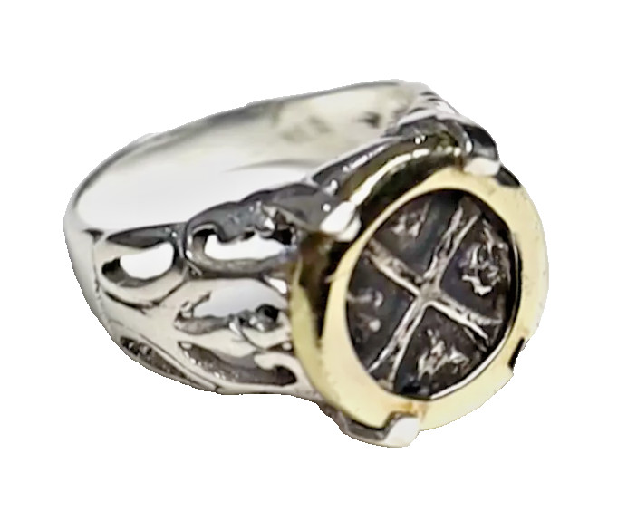 ATOCHA SPAIN COLONIAL PIRATE SHIP WRECK COIN solid .925 SILVER RING  free resize