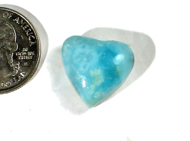 Dominican Handcrafted Natural Blue Heart Larimar Pendant Cabochon 21mm 7grams