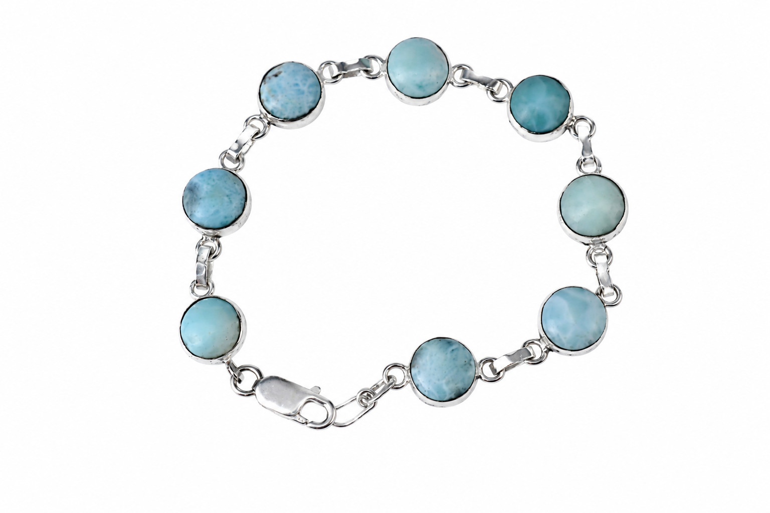 Prettely  Natural Sky Blue Larimar .925 Sterling Silver Bracelet 8inch