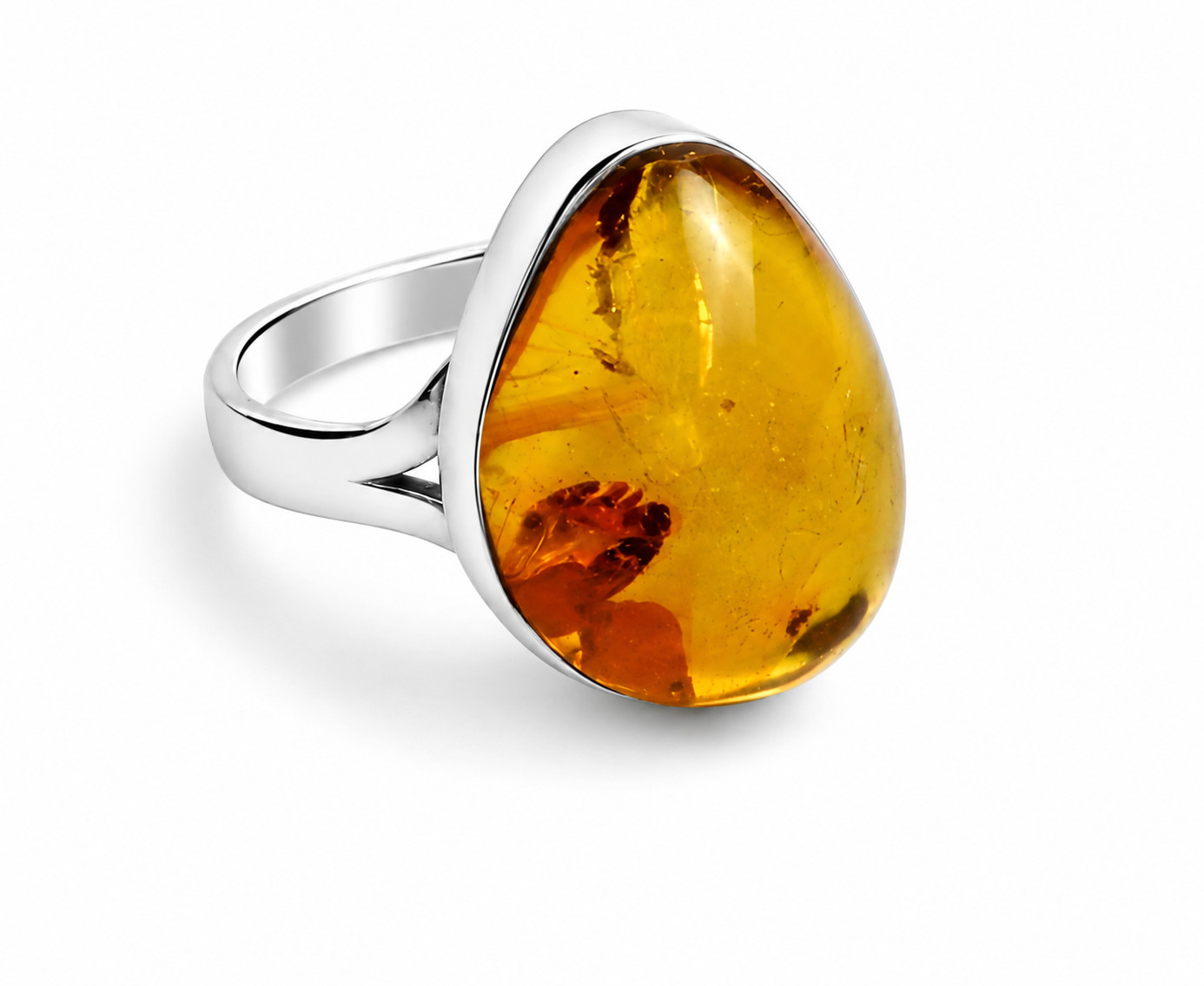 Exquisite Natural Light Yellow Amber .925 Sterling Silver Ring #8
