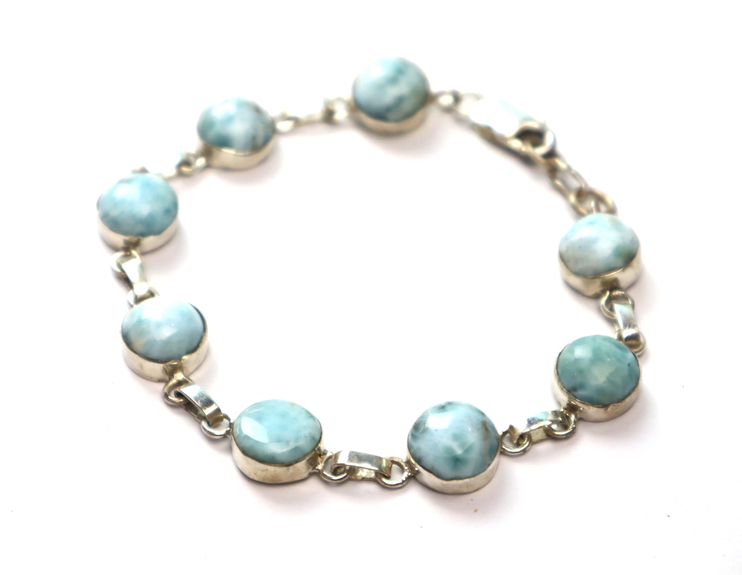 Lovely Natural Sky Blue Larimar .925 Sterling Silver Bracelet 8inch