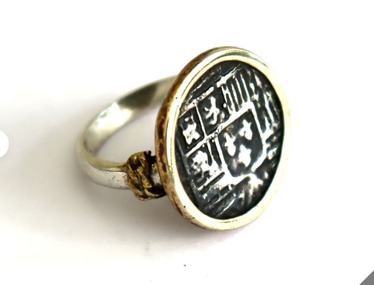 Atocha SPAIN COLONIAL PIRATE SHIP WRECK COIN .925 Solid STERLING SILVER RING #8