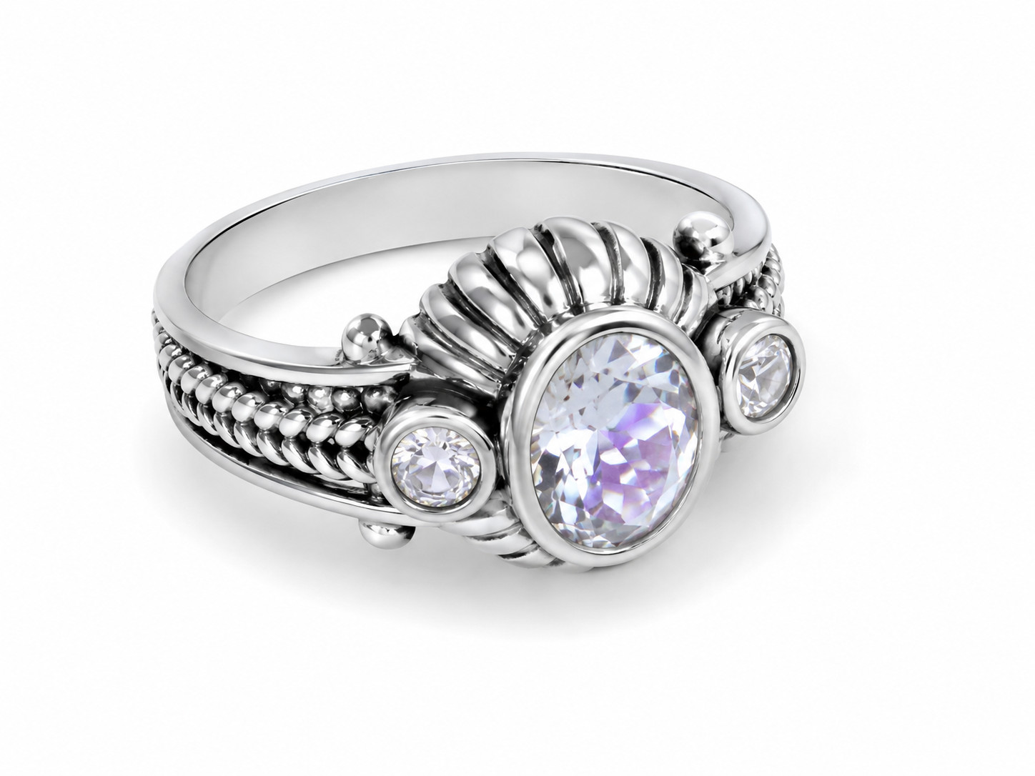 Impressive Clear Faceted Cubic Zirconia .925 Sterling Silver Ring #8