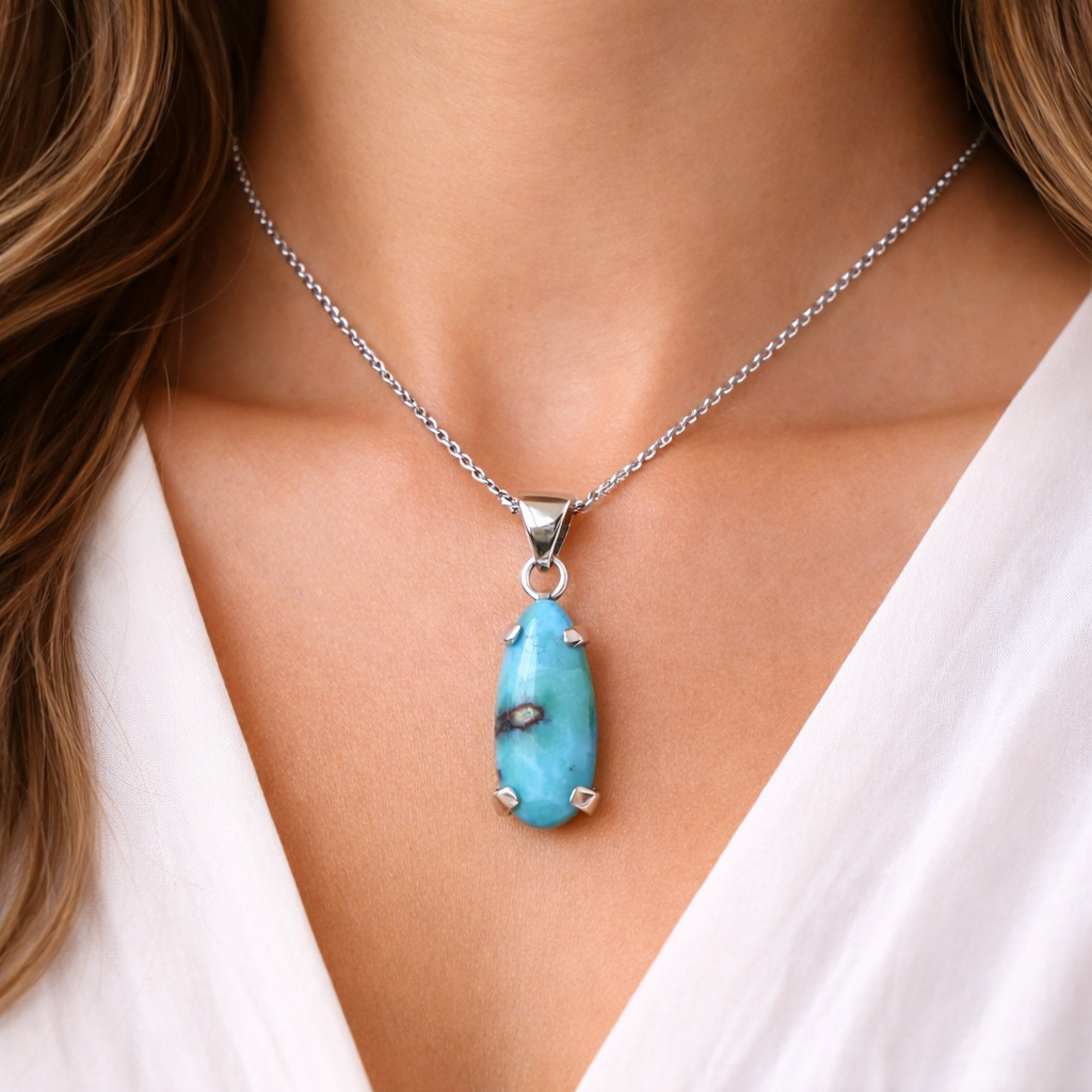 Beautiful Natural Ocean Blue Larimar .925 Sterling Silver Pendant 32mm