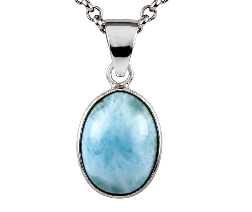 Premium Elegant Sky Blue Larimar 925 Sterling Silver Oval Pendant 27mm