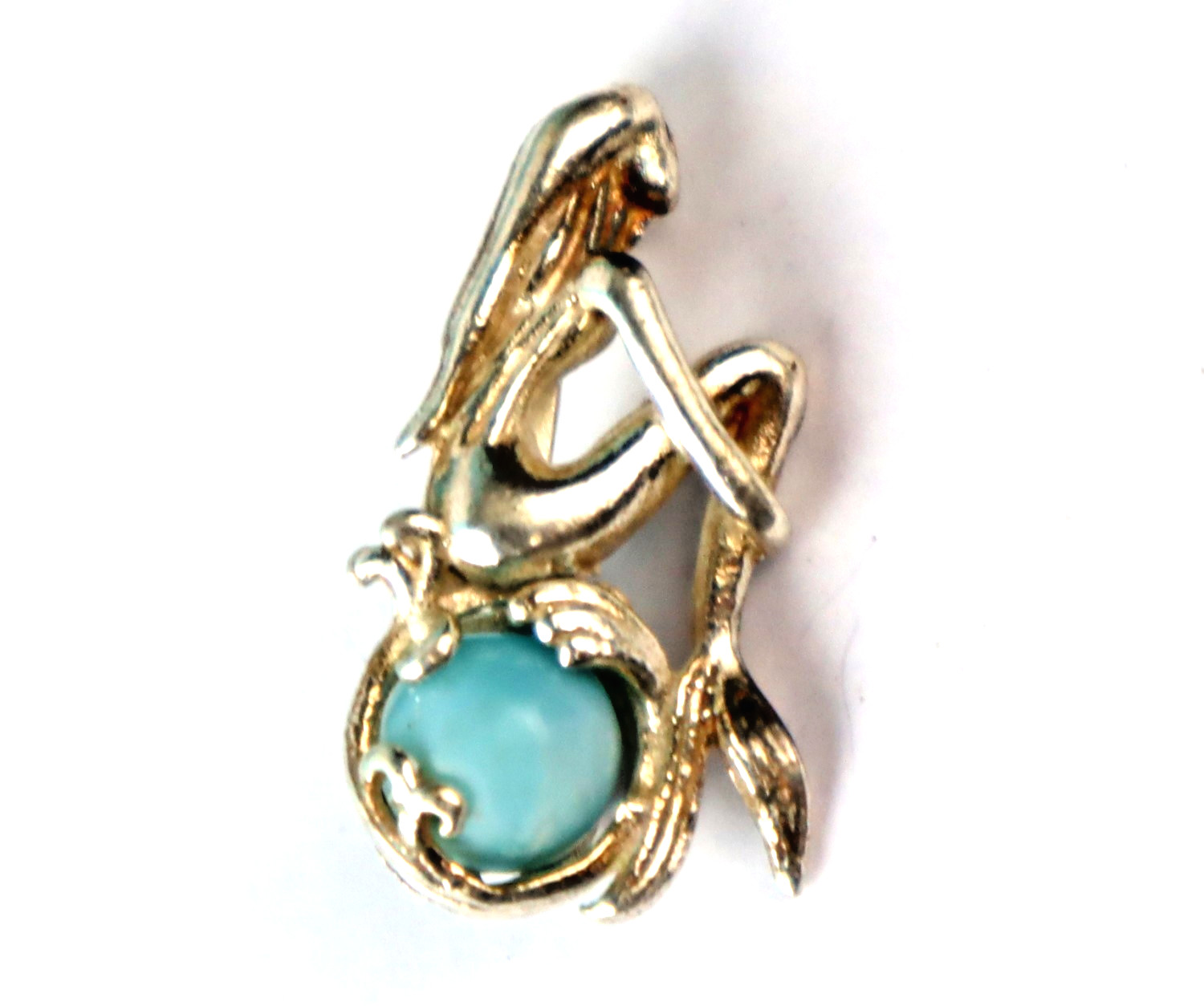 Lovely Natural Sky Blue Larimar .925 Sterling Silver Nixe Mermaid Pendant 27mm