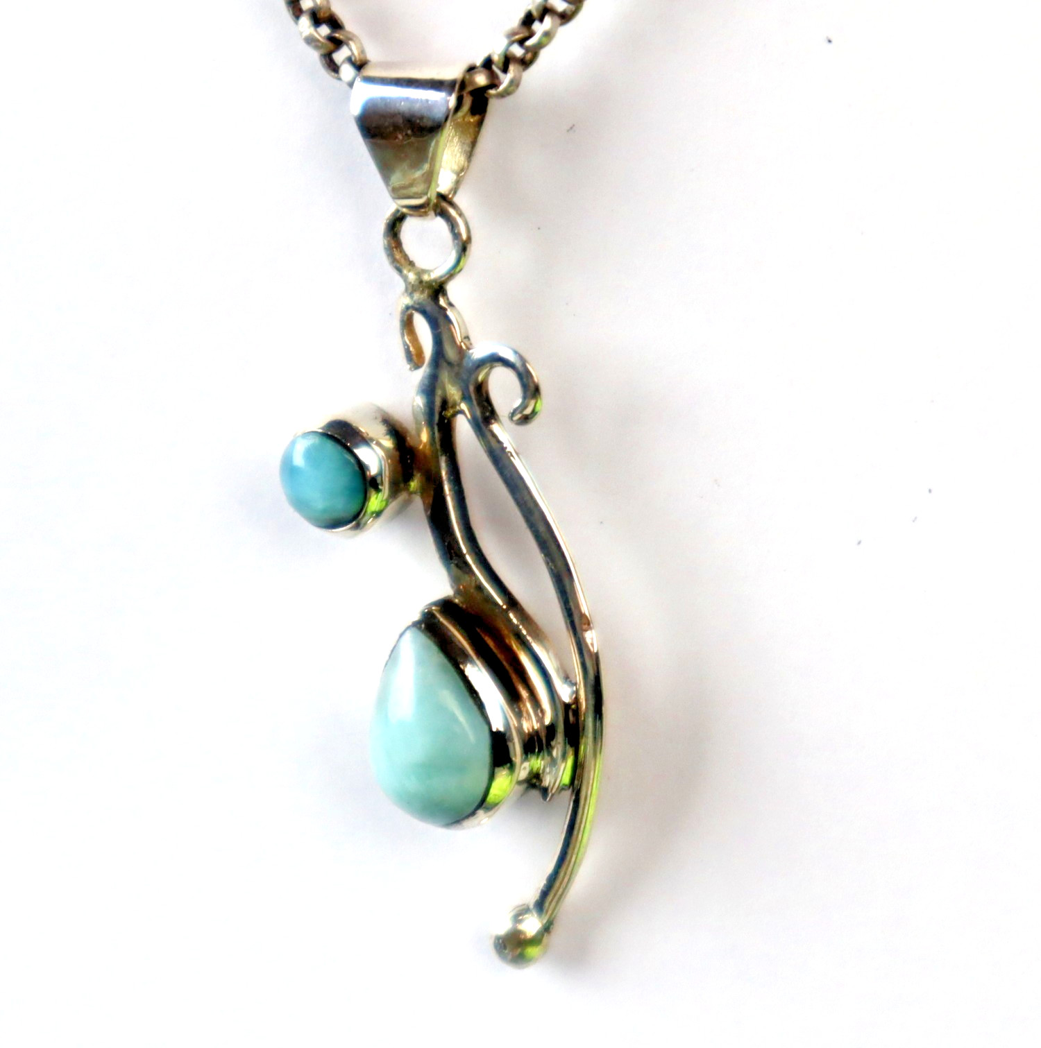 Lovely Natural Sky Blue Larimar .925 Sterling Silver Pendant 47mm