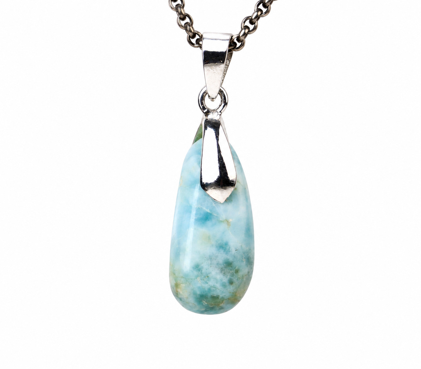 Lovely Natural Ocean Blue Larimar .925 Sterling Silver Pendant 34mm