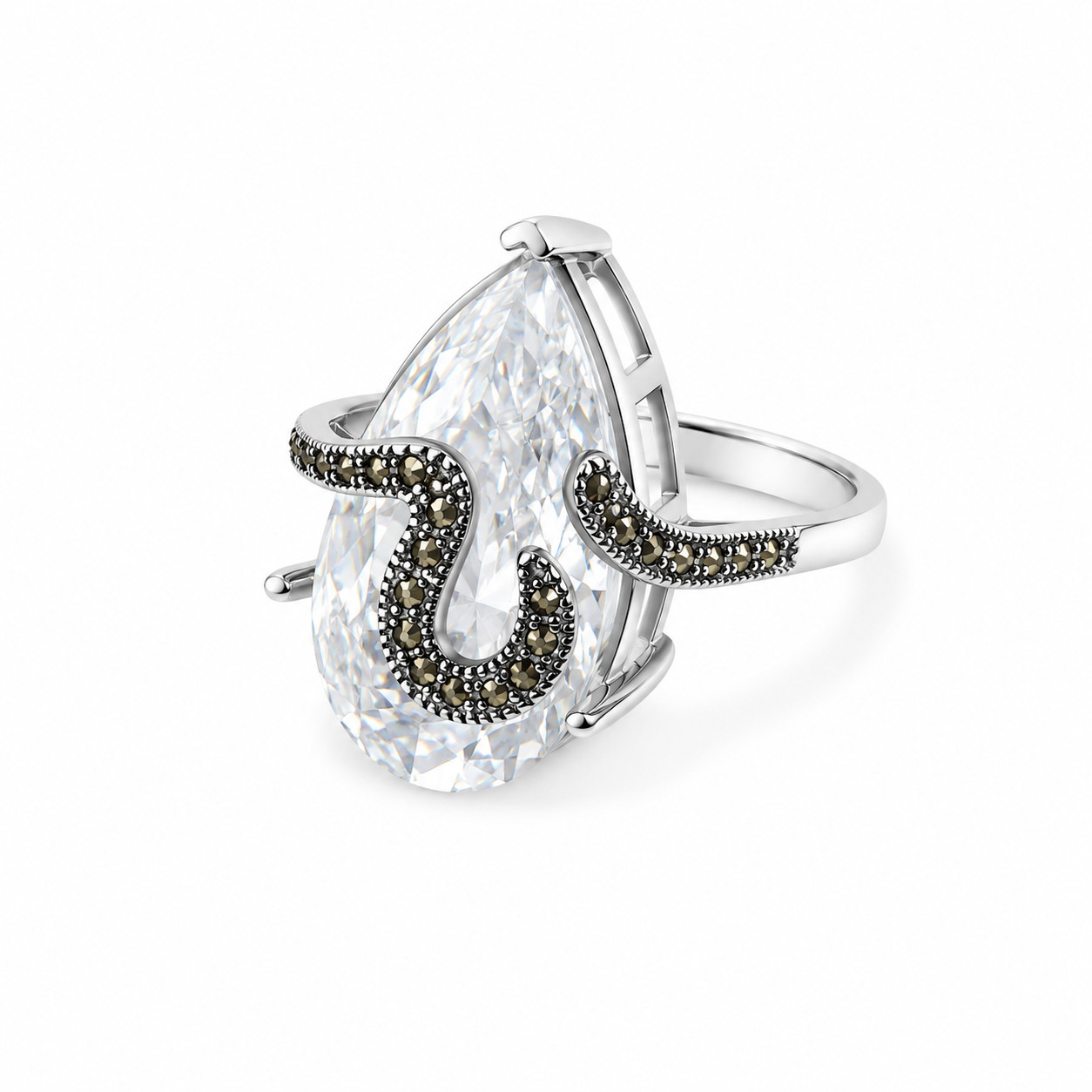 Unique Premium Clear White Cubic Zirconia 925 Sterling Silver Teardrop Ring #6.5