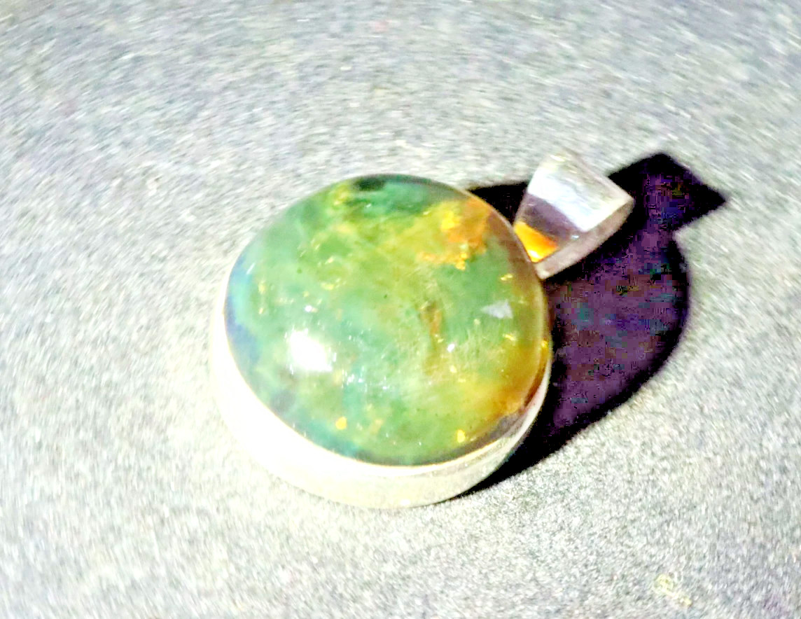Exquisite Natural Clear Ocean Green Amber .925 Sterling Silver Pendant 35mm
