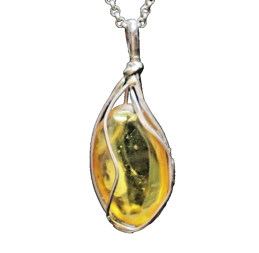 Handcrafted Natural Clear Light Green Amber .925 Sterling Silver Pendant 55mm