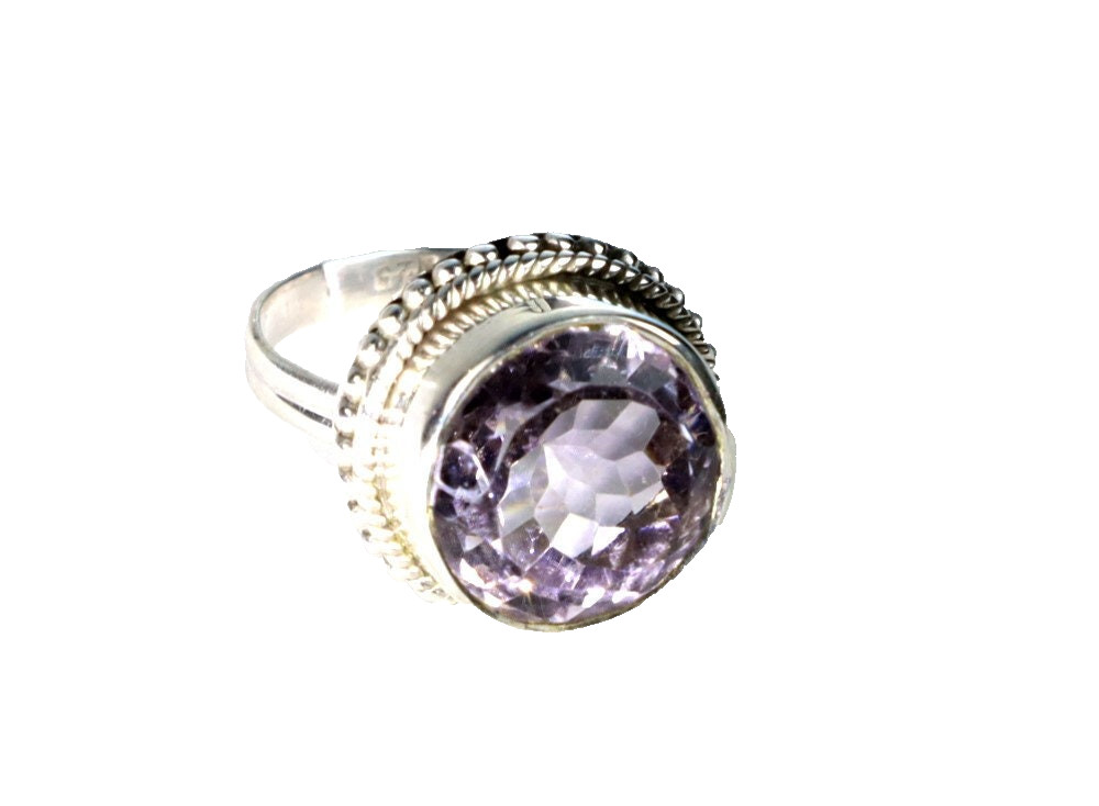 Impressive Natural Clear Light Pink Amethyst .925 Sterling Silver Ring #8.5