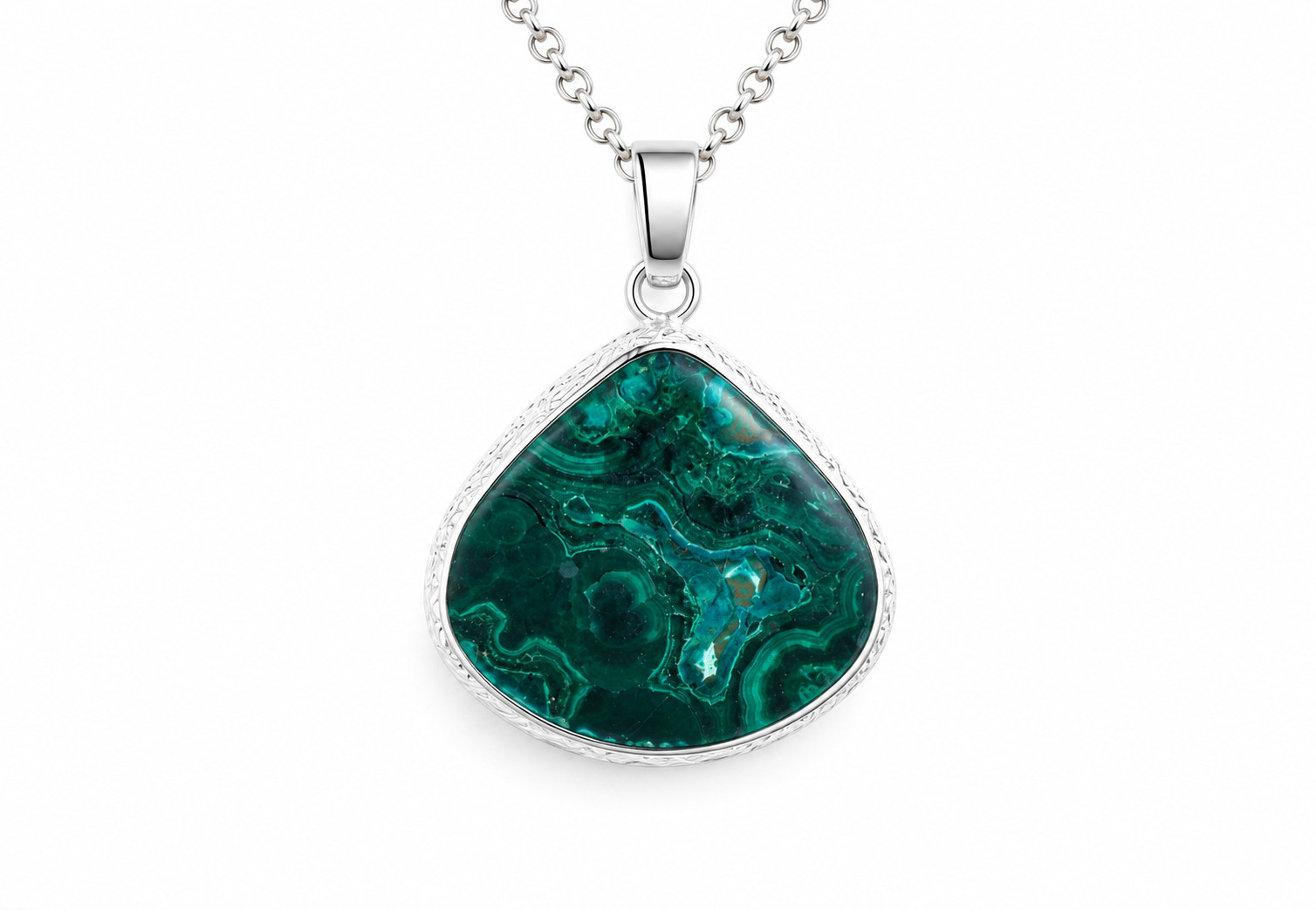 Rarest Natural Ocean Green Malachite .925 Sterling Silver Pendant 44mm