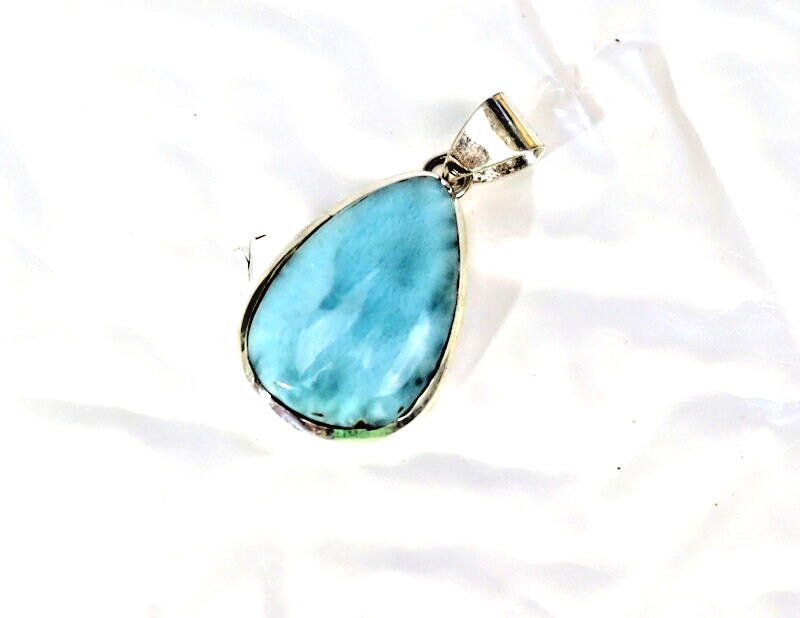 Excellent Natural Sky Blue Larimar .925 Sterling Silver Pendant 1.5inch