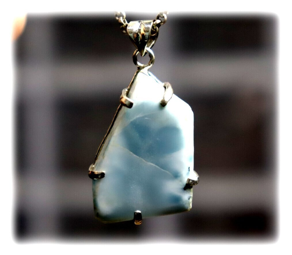 Outstanding Natural Sky Blue Larimar .925 Sterling Silver Pendant 45mm