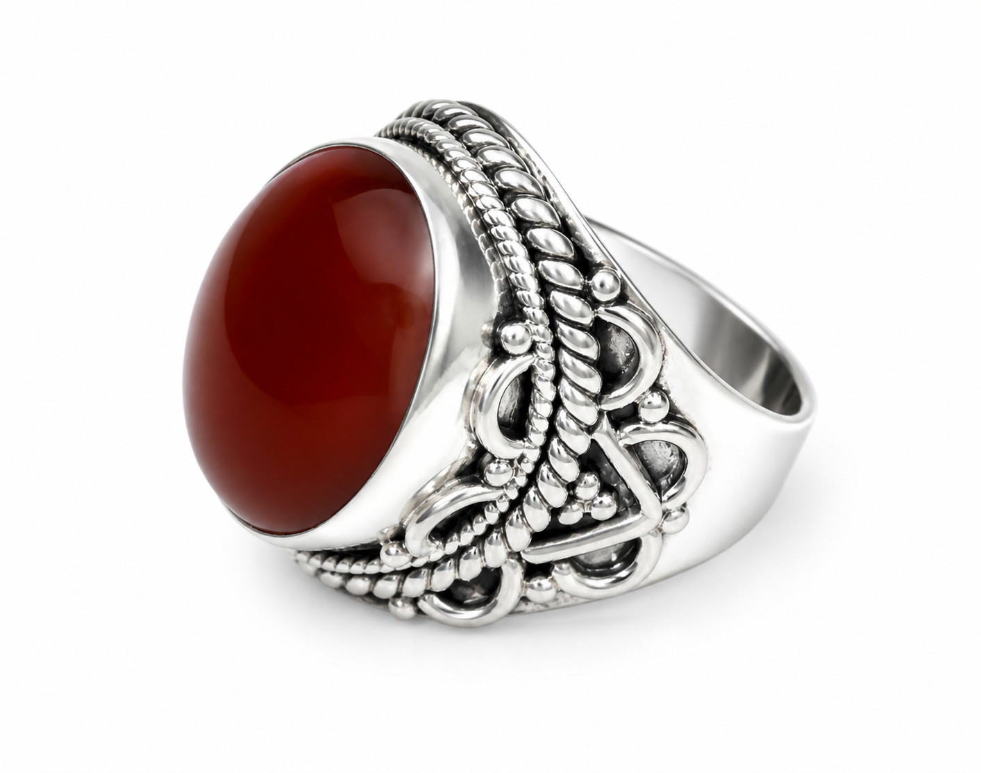 Impressive Natural carnelian Quartz .925 Sterling Silver Ring #8.5
