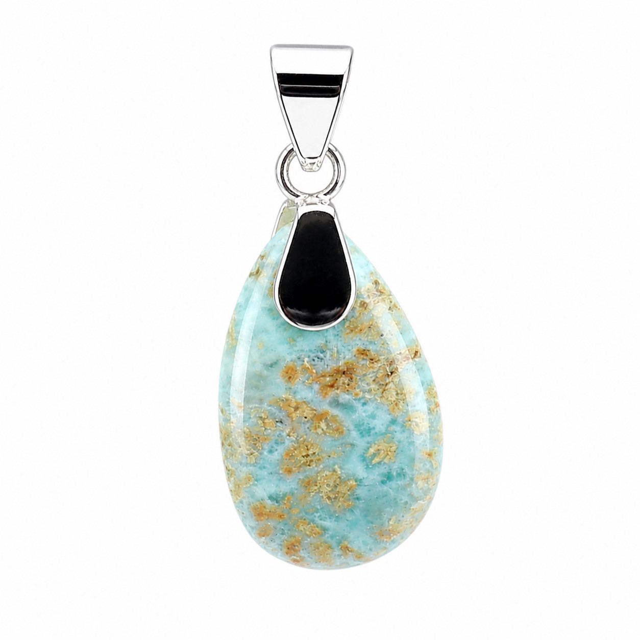 Unusual Pattern Natural Ocean Blue Larimar .925 Sterling Silver Pendant 1.6inch