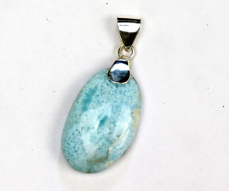 1.8 inch Exquisite Natural Light Blue Larimar .925 Sterling Silver Pendant