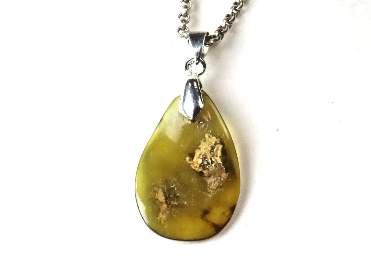 Unique Dominican genuine Natural Clear Light Green Amber Pendant 42mm