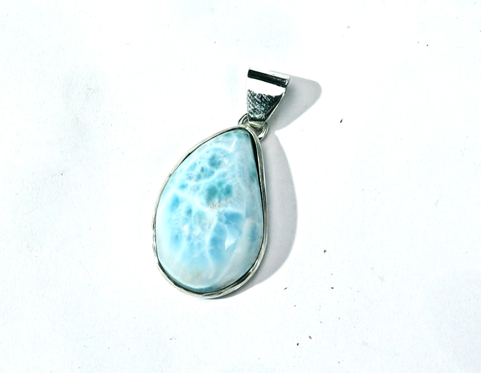 Unusual Pattern Natural Light Blue Larimar .925 Sterling Silver Pendant 41mm