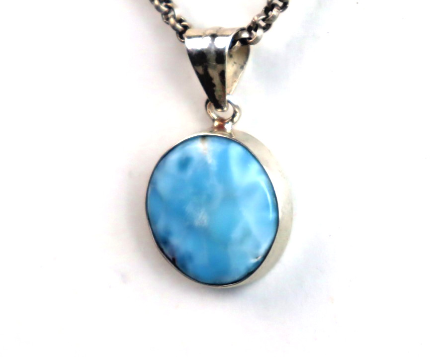 Charming Design Natural Volcanic Blue Larimar .925 Sterling Silver Pendant 30mm