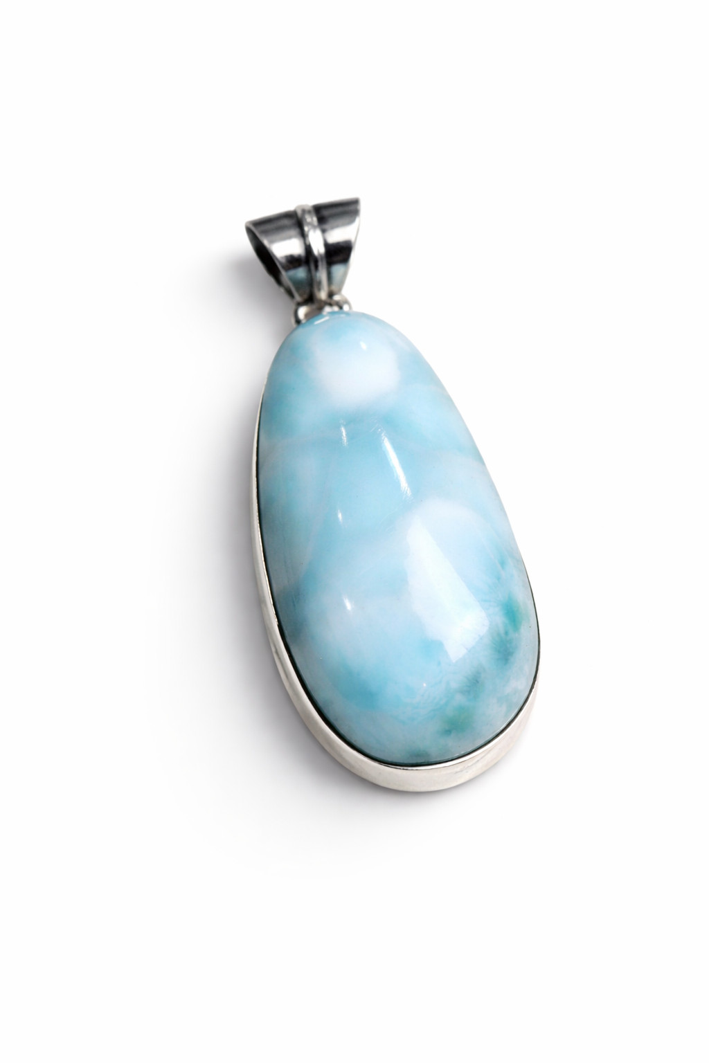 Beautiful Natural Light Blue Larimar .925 Sterling Silver Pendant 46mm
