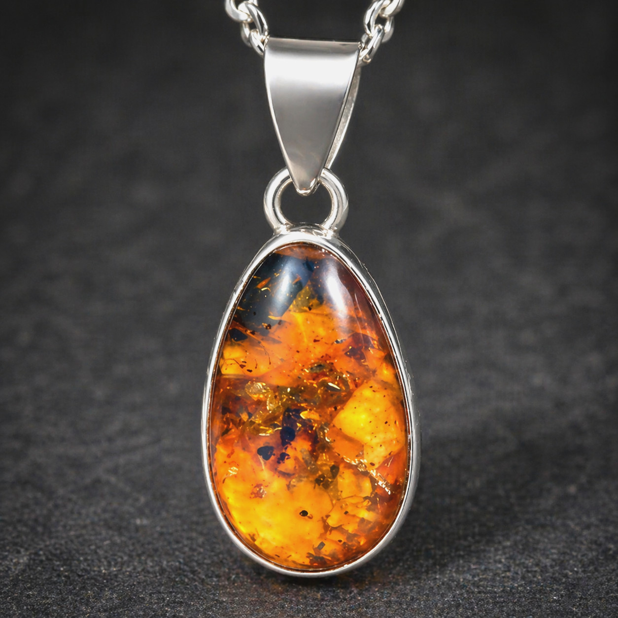 Exquisite Natural Clear Orange Blue Amber .925 Sterling Silver Pendant 31mm