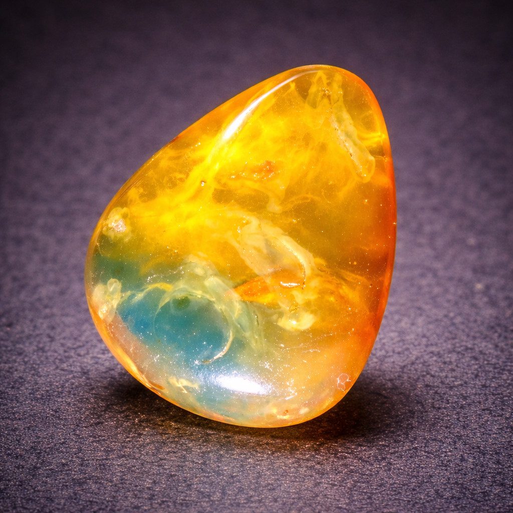 Excellent Natural Dominican Clear Orange Blue Amber Polished Stone 22mm