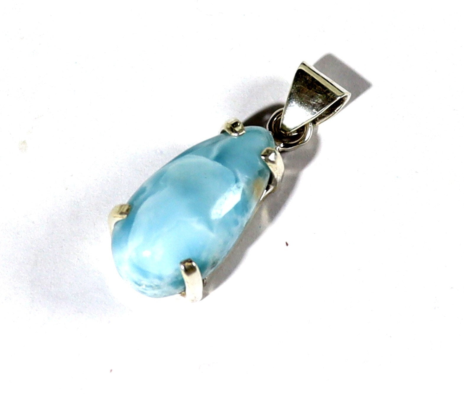 Lovely 1.3inch Natural Light Blue Larimar .925 Sterling Silver Pendant