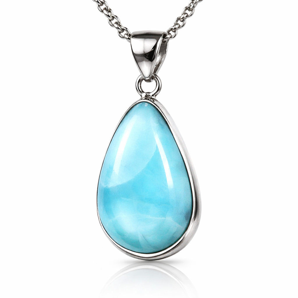 Excellent Natural Sky Blue Larimar .925 Sterling Silver Pendant 34mm