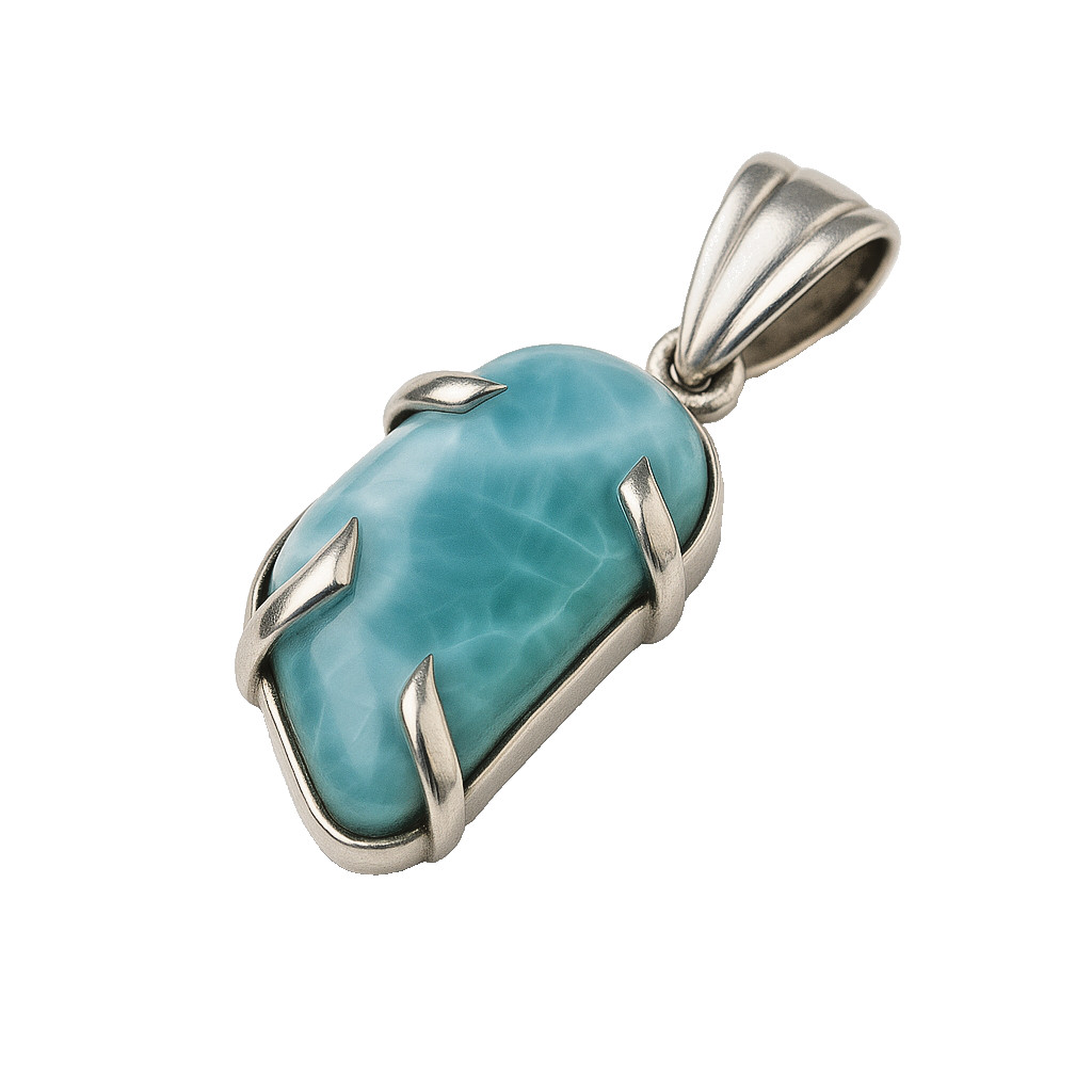 Excellent Natural Ocean Blue Larimar .925 Sterling Silver Pendant 50mm