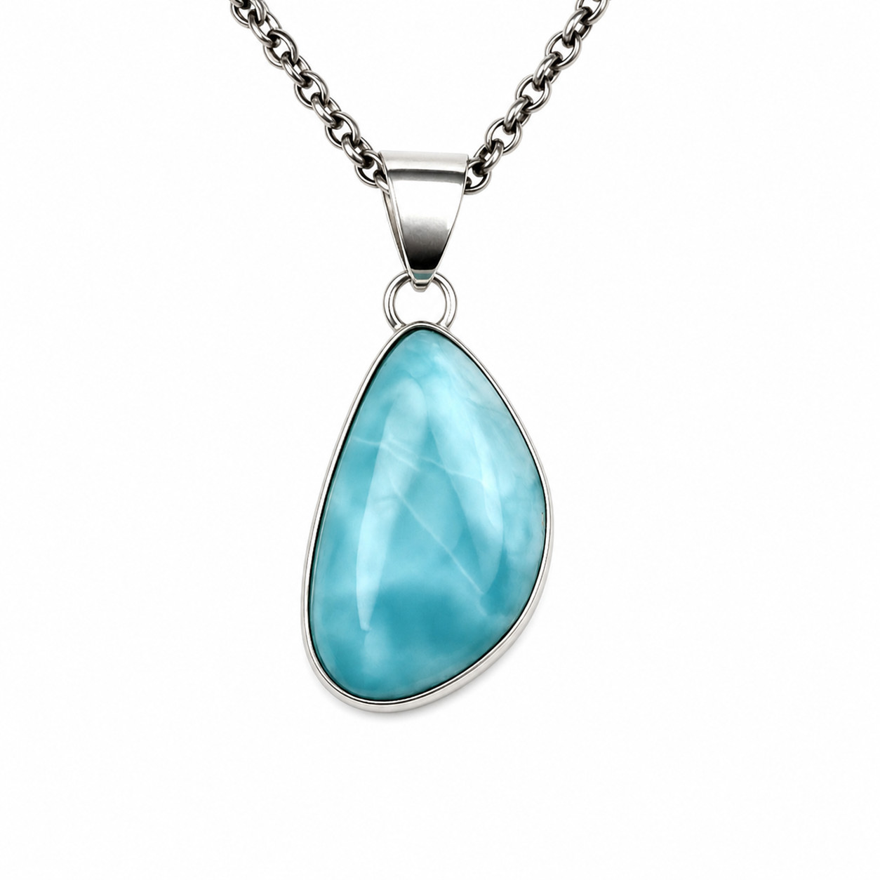 Charming Design Natural Sky Blue Larimar .925 Sterling Silver Pendant 33mm