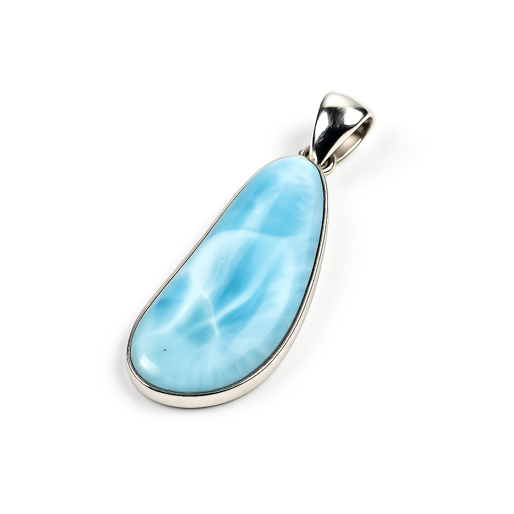 Impressive Natural Sky Blue Larimar .925 Sterling Silver Pendant 40mm