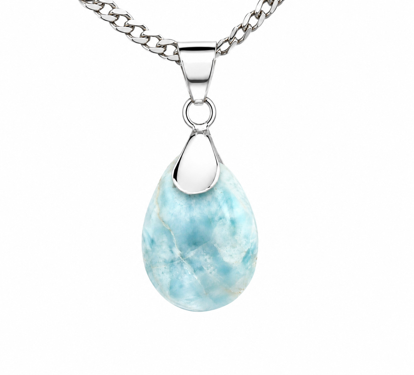Lovely Natural Sky Blue Larimar .925 Sterling Silver Pendant 41mm