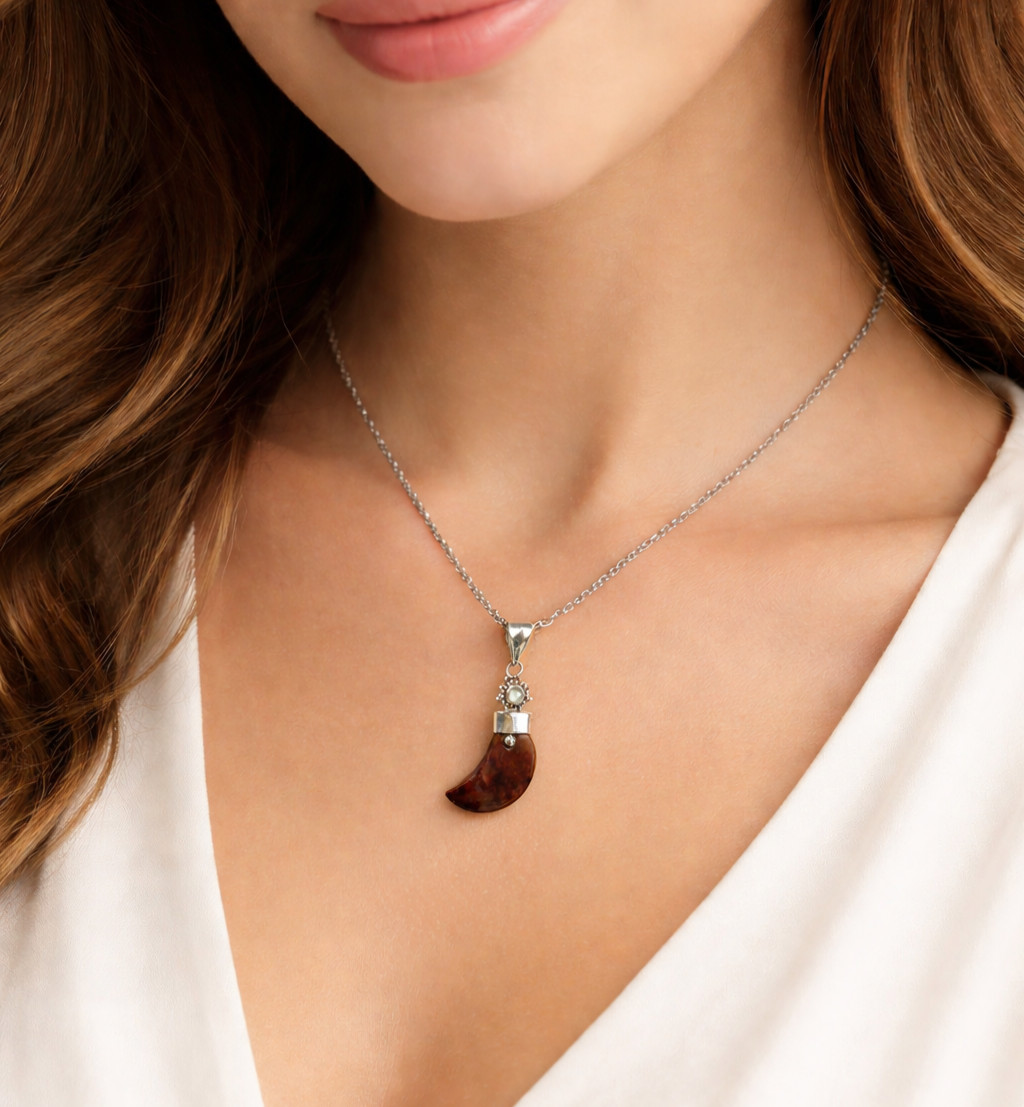 Finest Natural Deep Brown Cat Eye .925 Sterling Silver Claw  Pendant 60mm