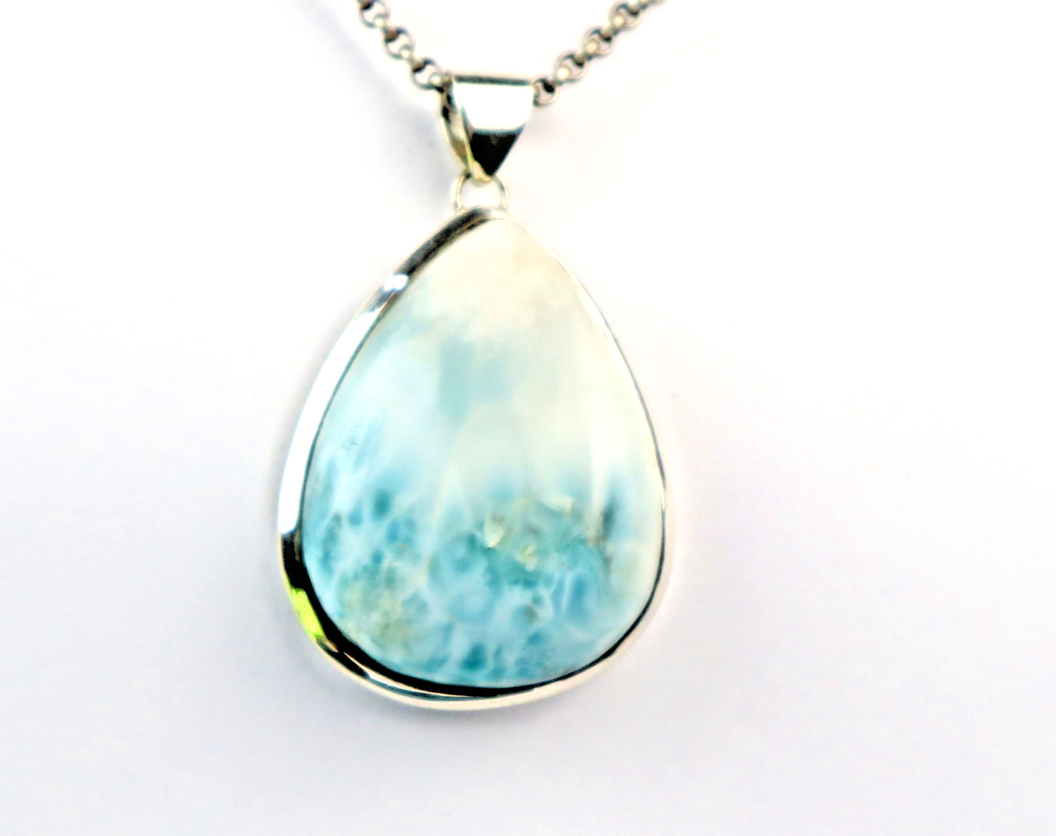 Exquisite Natural Ocean Blue Larimar .925 Sterling Silver Pendant 47mm