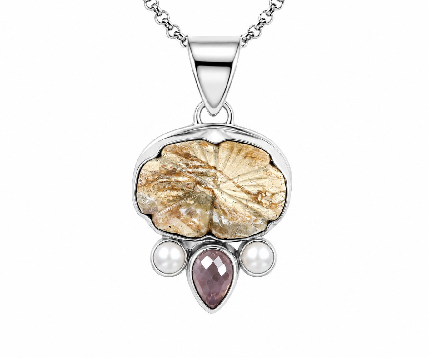 Exquisite Handcarved Natural Smoky Brown Wild Horse Jasper .925 Sterling Silver
