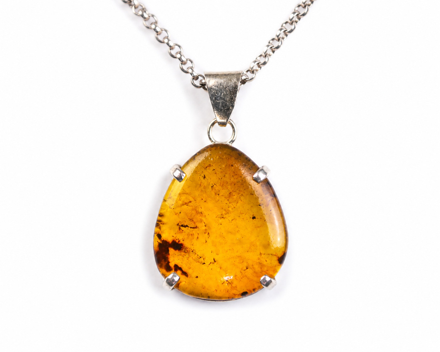Beautiful Natural Clear Green Yellow Amber .925 Sterling Silver Pendant 36mm