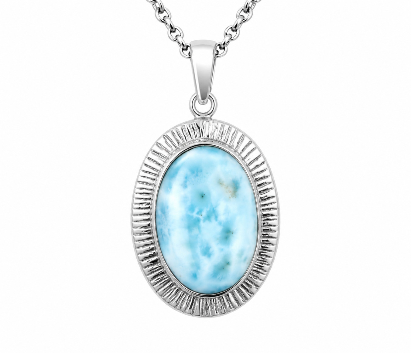 Excellent Natural Light Blue Larimar .925 Sterling Silver Pendant 44mm