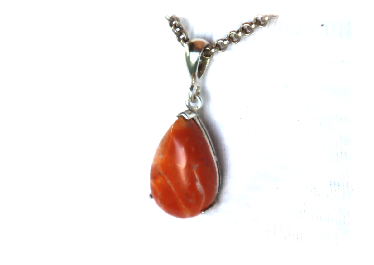 Exquisite Natural Handcrafted Orange Red Jasper .925 Sterling Silver Pendant 34m