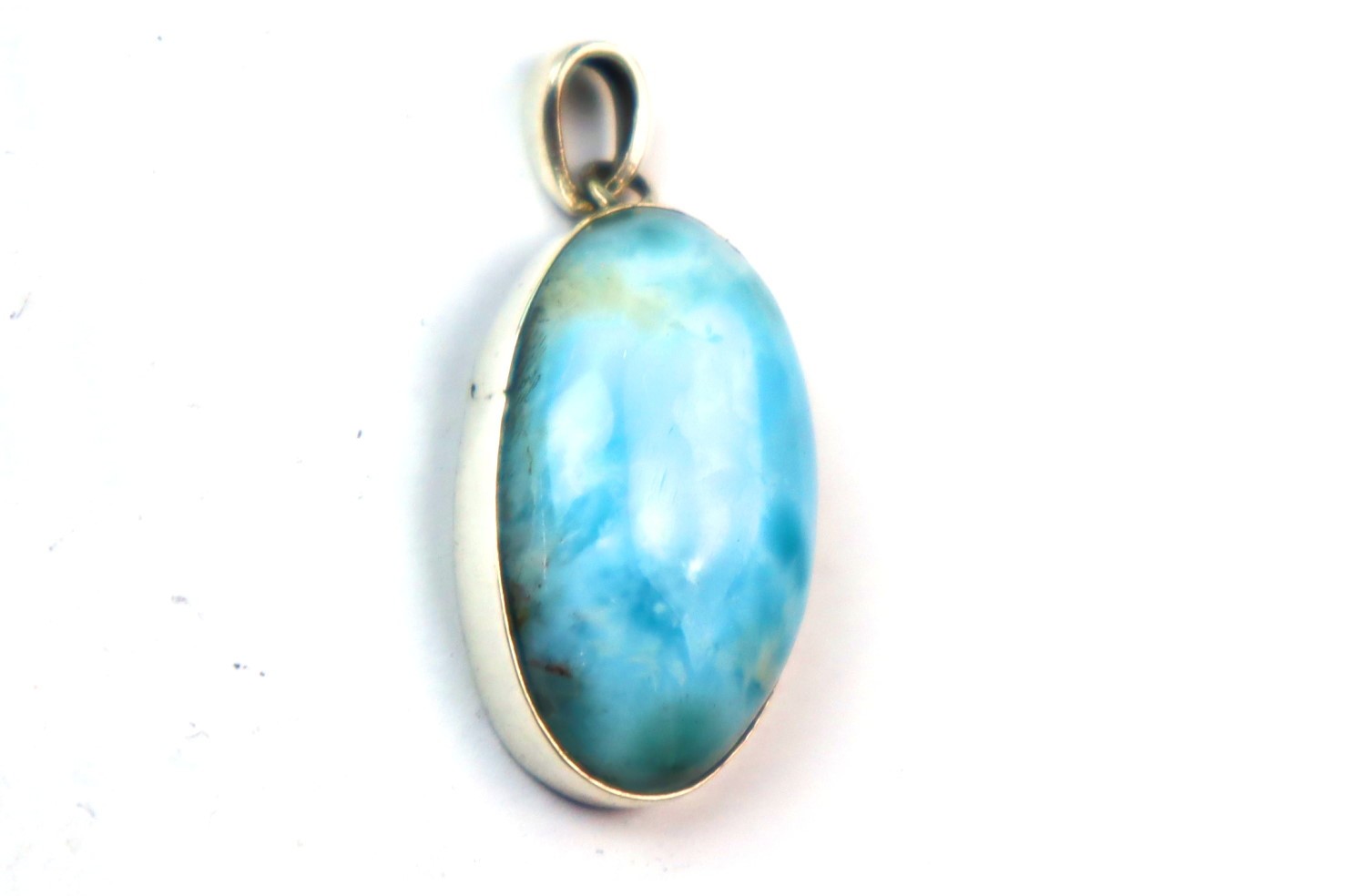 Charming Design Natural Deep Blue Larimar .925 Sterling Silver Pendant 38mm